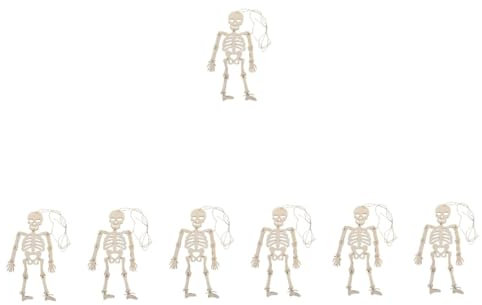 Tofficu 7 Packungen DIY Holzschädel lächeln Party gefälscht Netz Baum halloween wanddeko halloween deko DIY Türanhänger -Schädel-Anhänger hölzern