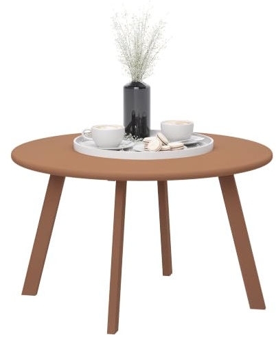 Outsunny Kleiner runder Couchtisch, Beistelltisch mit Anti-Rutsch-Kufen, Metallrahmen, für Garten, Balkon, Terrasse, Wohnzimmer, Ø 70 x 42 cm, orange