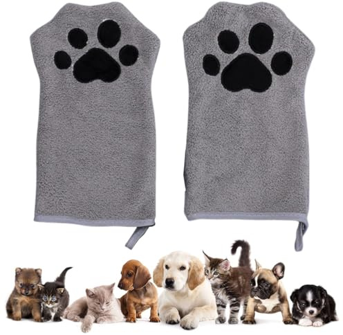 WeddHuis 2 Pcs Serviette pour Chiens Gants de Nettoyage pour Chats Tissu Absorbant Doux & Durable en Microfibre pour Animaux Domestiques Chiens Chats Autres Petits Animaux (Gris)