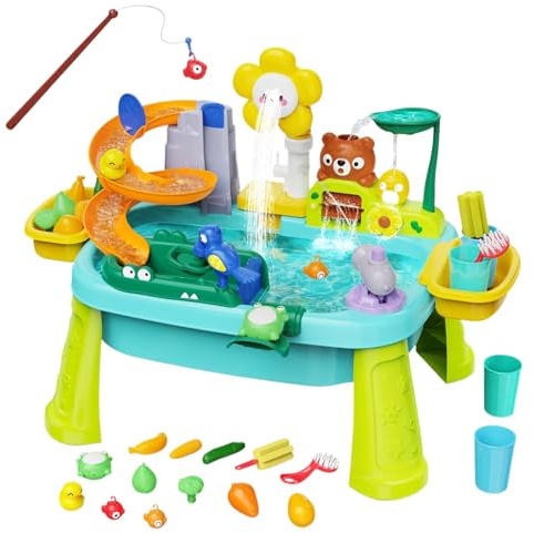 Berriphonia Kinder-Wassertisch - Interaktiver Outdoor-Wassertisch mit Rädern und Sprühfunktionen | Perfekte sensorische für und Kinder, einfacher Aufbau mit Ablaufstopfen, stabile Konstruktion, ideal