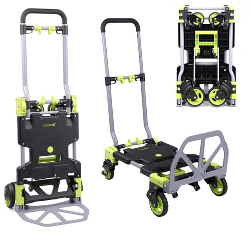 Crystals 2-in-1 Folding Sack Truck & Platform Trolley – Heavy Duty Convertible Aluminium Hand Truck Dolly with 120kg/60kg Load Capacity for Home, Office, Warehouse, Garden & Outdoor Use (Design-1)