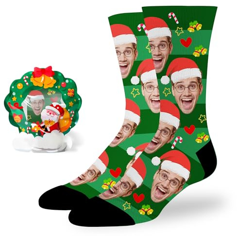 Easycosy Chaussette Personnalisé Photo et Texte, Chaussette Noel Fantaisie avec Visage - Cadeaux Personnalisés Drôles Rigolotes pour Femme Homme Amour Famille
