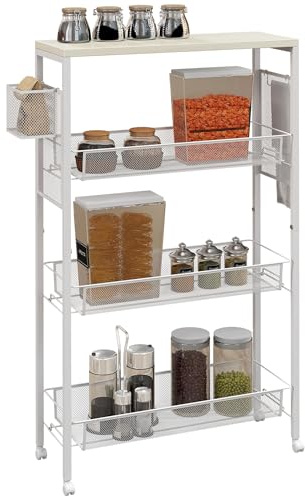 HOMCOM 3-Tier Storage Trolley on Wheels Slim Rolling Cart White