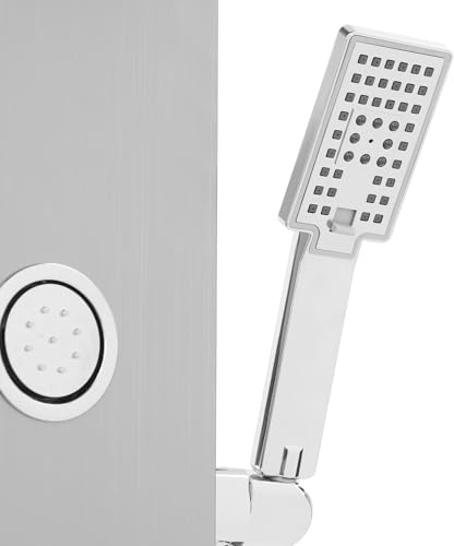 Wandmontierte Duschsäule, mit LED-Beleuchtung und Körpermassage, Edelstahl in Silber, Mehrere Sprühmodi mit Regendusche und Handbrause für Badezimmer in Wohnung und Hotela