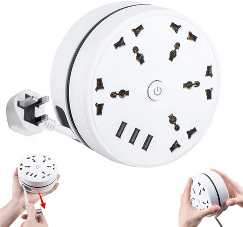 Weciau Extention Lead 2.8M, 8-in-1 Universal Power Strip, Extension Cable with 3 USB Ports and 5-Outlet Surge Protector Power Strip, Cable Extension for Home, Office, Desktop, Travel