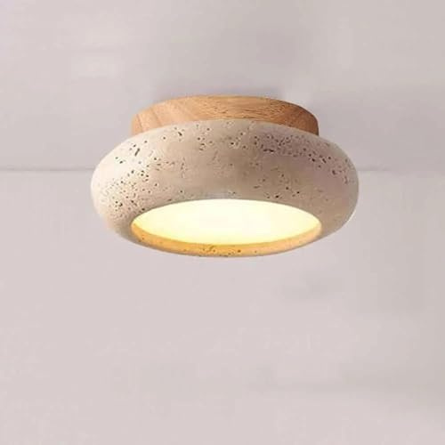 Plafoniera Soffitto in Pietra Naturale Travertino, Stile Giapponese Vintage LED 18W, Lampada da Soffitto Moderna per Camera da Letto Cucina Ingresso Bagno (Natural Wood Color)