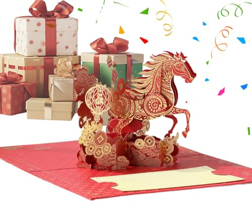 Biglietti Di Ringraziamento Cavallo, 2026 Anno Della Carta Pop-up Anno Nuovo Cinese Segno Zodiacale Carta Per Famiglie Amici Adulti Bambini Casa Vacanze Capodanno Occasioni festive