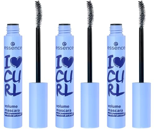 essence I LOVE CURL volume mascara waterproof, Schwarz, schwunggebend, Expressergebnis, intensiv, vegan, wasserfest, ohne Mikroplastikpartikel, Nanopartikel frei, 3er Pack (3x10ml)