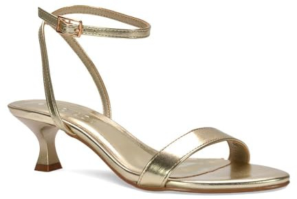 ESSEX GLAM Women Kitten Low Heel Strappy Sandal Ladies Ankle Strap Two Part Heeled Shoes Size 3-8