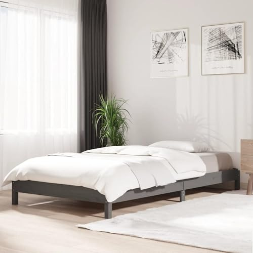 Fecpoo WGYHOME Cama apilable de 75 x 190 cm de madera de pino maciza, color gris, apilable, con somier integrado, compacta para espacios reducidos