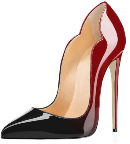 EDEFS Women Pumps Pointed Toe Slip On Flower Heels 3.5 Inches Stiletto High Heel Patent Leather for Gala Weddings Party Nero Rosso EU43