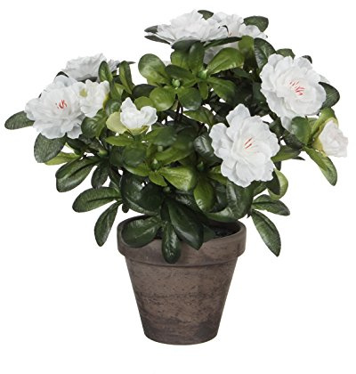 MICA Decorations Azalea Planta Artificial Poliester, Blanco, 20 x 20 x 27 cm