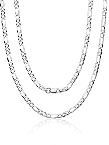 Aka Gioielli - Collana Uomo Donna in Argento Sterling 925 Rodiato - Catena Maglia Figaro Piatta 4.4 mm - lunga 50 cm