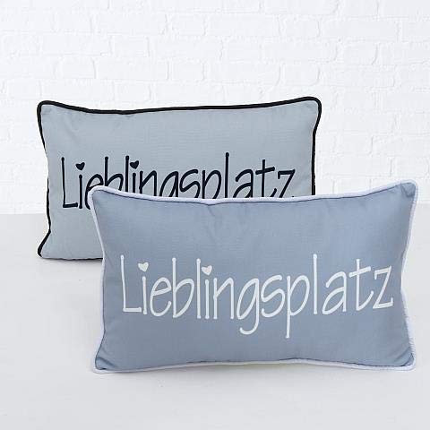 BOLTZE Kissen Lieblingsplatz, Dekokissenbezug, Maritim, einfarbig, grau/blau mit weißer Aufschrift, türkis/mint schwarzer Aufschrift, 45 x 45 cm, 1 Stück