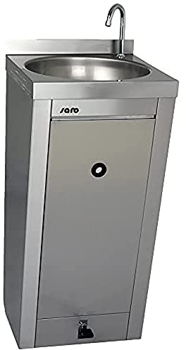 SARO Handwasch- & Ausgussbecken – Edelstahl – Mit Fußpumpe - Runde Spüle Ø 350 mm – ½ Zoll Anschluss – 910 mm hoch – Modell TEXEL