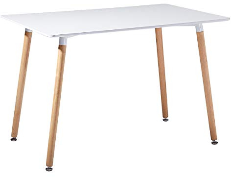 IPOTIUS Skandinavisch Rechteckig Esszimmertisch Küchentisch für 4 Personen, Esstisch mit Holzbein 110 x 70 x 73cm Weiß