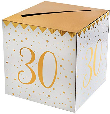WOOOOZY Geldbox 30. Geburtstag, Gold-weiß, 20x20x20 cm