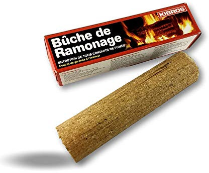 Bûche de ramonage chimique | Cheminée insert poêle chaudière foyers ouverts | Tous conduits de fumée | Efficacité totale sous 15 jours | Kibros 4BUCH2b