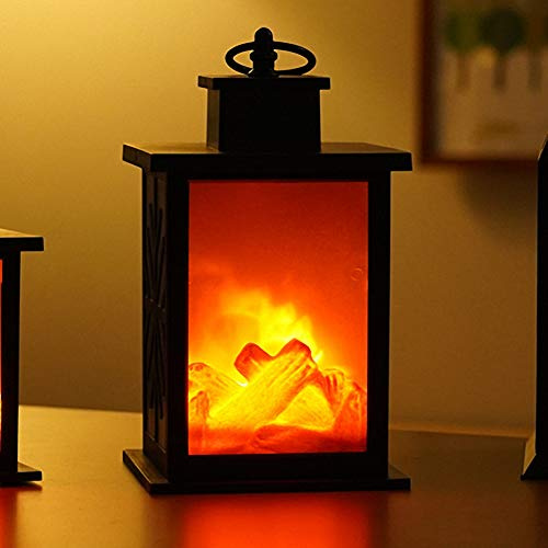 Kleine gemütliche Kaminlaterne Traditionelle realistische Holz Holzverbrennung Flammeneffekt Licht LED Holzkohle Stil TischlampeFür den Innen- und Außenbereich