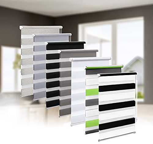 Eurohome Doppelrollo Klemmfix ohne Bohren, Duo Rollo,120cm x 150cm (Stoffbreite 116 cm) Weiß+schwarz Transparentes und undurchsichtiges Sichtschutz Rollo mit Klemmträgern für Fenster und Türen