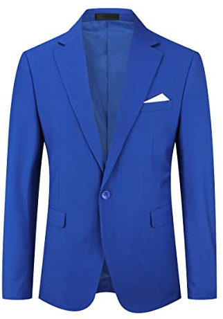 YOUTHUP Blazer Homme Slim Fit Un Bouton Veston Blazer Casual Couleur Unie Veste Mariage Business Soirée, Bleu Royal, L