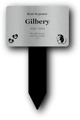 Personalized Guinea Pig Memorial Plaque with Stake – Customizable UV Printed Silver Plaque for Outdoor Use