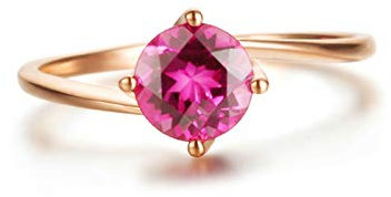 Gualiy Gold 18 Karat Ring, Rotgold Verlobungsring Damen Minimalist Ring mit Turmaline 0.84 Carat Damenring Hochzeit Größe 51 (16.2)