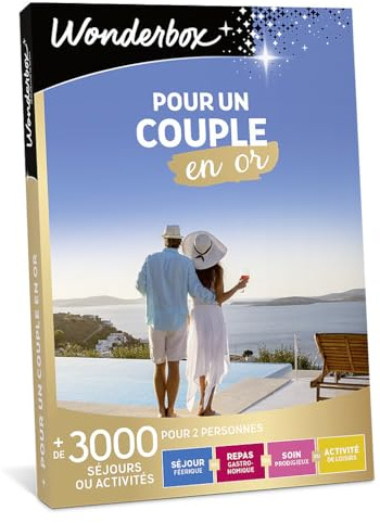 Wonderbox - Coffret Cadeau - pour Un Couple en Or - 3400 Séjours ou Activités pour 2 Personnes : Séjours d'Exception, Repas Gastronomique, Soin Prodigieux - Idée Cadeau Couple Original