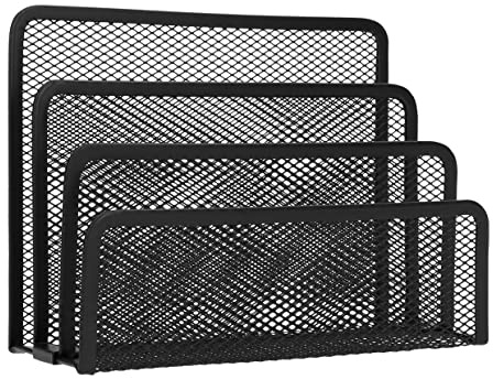 QUVIO Büro-Organizer - 3 Fächer - Drahtgitter - Zeitschriftenhalter - Briefablage - Zeitschriftenhalter - Metall - Schwarz - 7,5 x 18 x 13,5 cm (LxBxH)