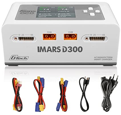 Gens ace Imars D300 Dual-Kanal Ladegerät AC 300W / DC 350Wx2 für RC LiPo/Life/NiMH Batterien, mit Deans, T, XT60, EC3, EC5 Steckern, Balancefunktion