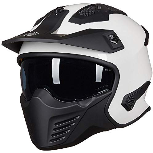 ILM Motorradhelm Jethelm Integralhelm Streetfighter Chopper Roller Vintage Motocross Helm ECE22.06 DOT Mit Abnehmbarem Kinnschutz,Weiß,2XL