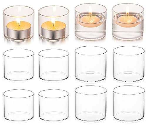 Hewory Teelichthalter Glas Klein Teelichtgläser: 12er Kerzengläser Teelichtglas Teelichter Glas Votivkerzenhalter, Klar Teelicht Gläser für Hochzeit Deko Wohnzimmer Tischdeko