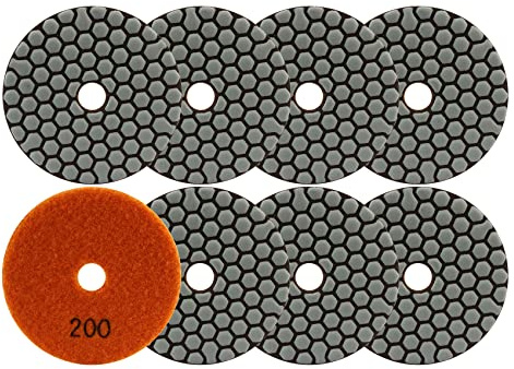 FOCSTOL Diamant Trocken Polierscheiben - 8 Stück 100mm Körnung 200 Diamant Schleifpad für Granit Marmor Kunststein Quarz für Winkelschleifer