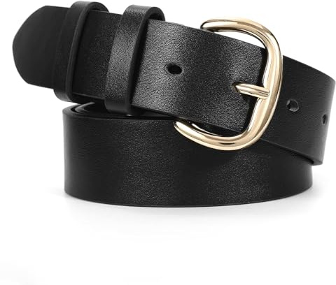 WHIPPY Gürtel Damen Leder Schwarz Schnalle Ledergürtel Gold Schnalle für Jeans Hosen Kleid