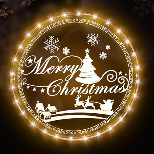 ConBlom Weihnachten Dekorative Fenster Licht, 24cm Weihnachtsbeleuchtung innen Fenster Hängende Weihnachtsdeko Lichterketten für Outdoor Indoor Terrasse Schlafzimmer Hintergrund (Weihnachten Frohe)