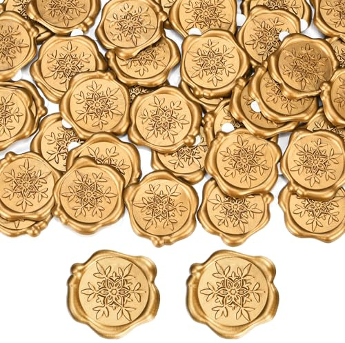 Mogokoyo Wachssiegel Selbstklebend 50 Stück Schneeflocke Siegelaufkleber Gold Umschlagaufkleber Wachssiegelstempel Sticker für Weihnachten Party