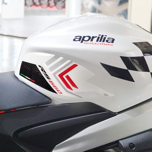 LABELBIKE 3D Motorrad Tankaufkleber kompatibel mit Aprilia | RS 660 Extrema 2023-2024, Seitenschutz aus Resin, kratzfest, Dekor, Rot Carbon Weiß