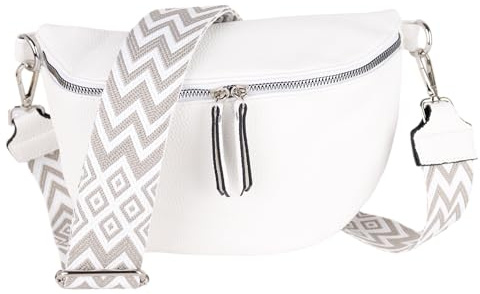 MIRROSI® Bauchtasche Damen, Veganleder 26x18x9cm, Umhängetasche, Brusttasche, Crossbody bag, Kunstleder leder, verstellbare Schulterriemen Bohemian Style (Weiß)