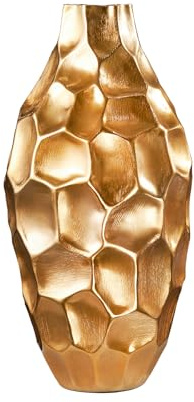 Vase Organic Orient 45cm - Gold - Metall-Aluminium-Legierung Hammerschlag | Montiert, vielseitig einsetzbar, handgefertigtes Unikat, organische Einkerbungen, für Blumen & Trockenblumen, 7 cm Öffnung
