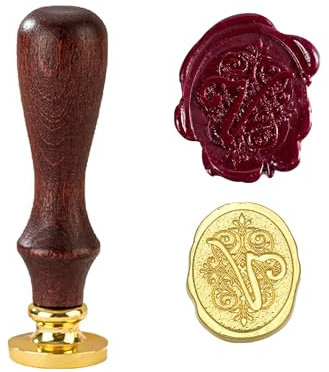 TBXqian Initial V Wachs-Siegel-Stempel, Vintage Letter Seal Wachs-Siegel-Stempel mit abnehmbarem Messingkopf und Holzgriff für Party Einladungen/Geschenkpapier/Umschläge/Weihnachten Thanksgiving