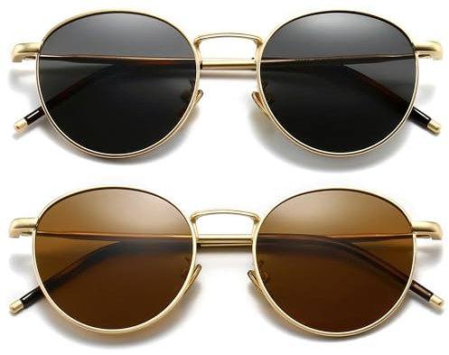 SUNGAIT Runde Vintage Sonnenbrille Klassische Retro Metallrahmen Sonnenbrille Rundschreiben (Gold Rahmen/Polarisierte Graue Linse & Gold Rahmen/Polarisierte Braune Linse)