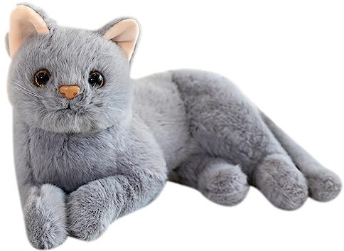 Kuscheltier Katze Lebensecht, 30cm Simulation Kurzhaar Nette Katze Puppe Flauschigen Plüsch Kätzchen Liegend Stofftier echt siamesische Katze Plüschtier Katze Plüschfiur Spielzeug für Kinder Frauen