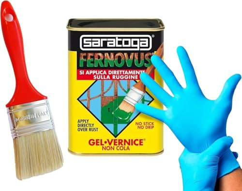 DMS Fernovus Colore Verde Tirolo Micaceo Gel Vernice Smalto Antiruggine in conf da 750 ml con guanti nitrile e pennello inclusi!!! Bundle