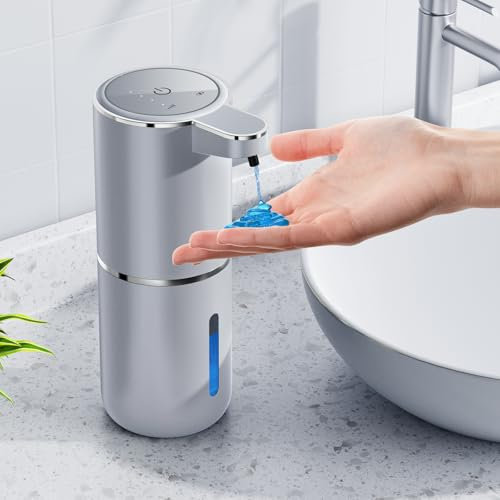 Amyzavls Dispensador de jabón automático, 380 ml, eléctrico, de montaje en pared, sin contacto, con sensor de movimiento por infrarrojos, recargable por USB para baño, cocina, oficina, color plateado