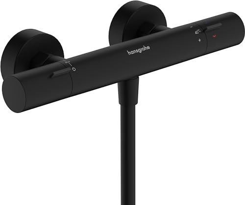 hansgrohe Ecostat Fine - Duschthermostat Aufputz mit EcoStop+, Duscharmatur mit Sicherheitssperre (SafetyStop) bei 40° C, Thermostat für die Dusche, Mischbatterie 1 Verbraucher, Mattschwarz, 13324670