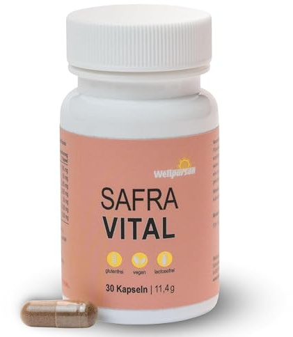 Wellpursan Safra Vital Kapseln – 30 Safran Kapseln mit Safranfäden-Extrakt, Kakao-Fasern & Rhodiola-Rosea, natürliches Nahrungsergänzungsmittel zur Unterstützung bei Müdigkeit & Stress | Safranfäden-Extrakt, Kakao-Fasern, Rhodiola-Rosea, Unterstützung bei Müdigkeit & Stress