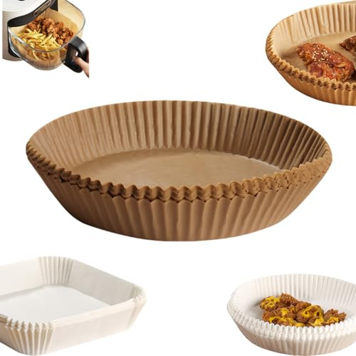 Vyloky Backpapier für Heißluftfritteuse 2-4,2L, 16-27cm 100 Stück Rund Pergamentpapier Airfryer Liners, Disposable Paper für Ofen und Air Fryers (Rund-Grundfarbe, 23-27cm)