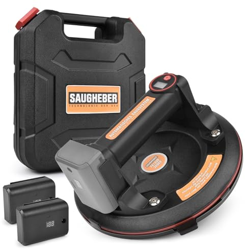 Heavy Duty Elektrischer Vakuum-Saugnapf mit 2X Akku 200mm 300KG Tragkraft | Transport von Fliesen Marmor Aquarium Platten Laminat, Automatischer Saugheber Nachsaugung Vakuum Glassauger