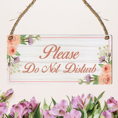 Elegant Floral Please Do Not Disturb Hanging Sign - Chic Door Plaque with Flower Design - Ideal for Bedrooms, Offices, and Quiet Spaces - Decorative Room Sign (Small: 19 cm (H) × 9 cm (W))