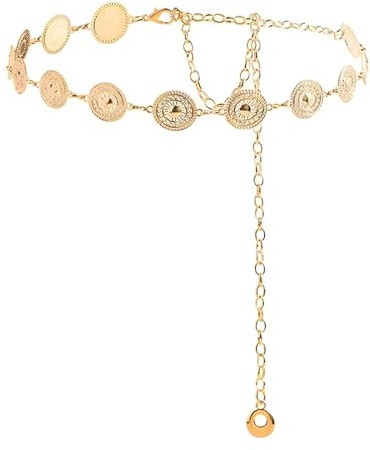 MUU Gold Waist Chain,Metal Concho Belt, Adjustable Gold Metal Chain Belt for Women, Boho Decorated Waist Belt for Dresses, Festival & Beach Outfits, Versatile Body